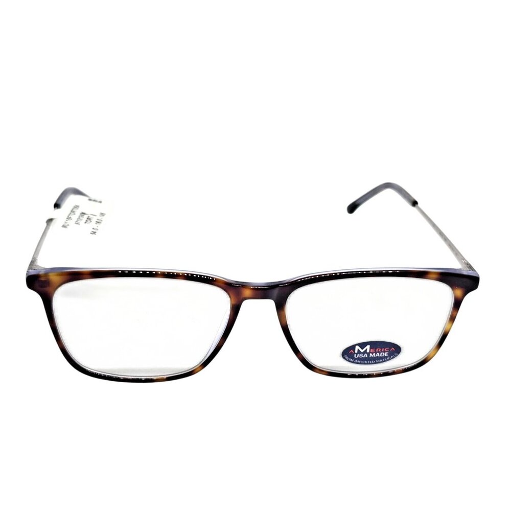 Rectangle Tortoise Blue Light Reading Glasses 54mm USA-Made Metal Frame